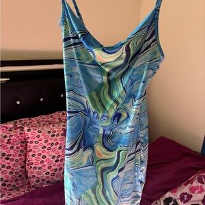 SHEIN Blue Green Marble Print Midi Dress